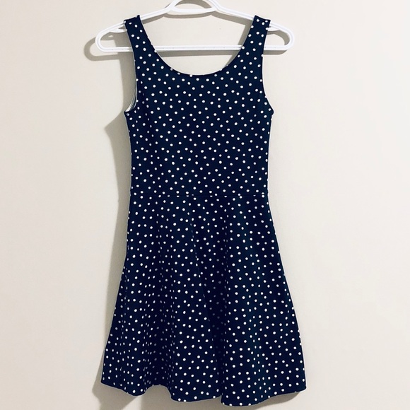 H&M DIVIDED navy blue polka dot mini skater dress - Picture 3 of 7
